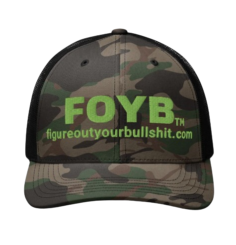 Camo trucker hat with green FOYB logo